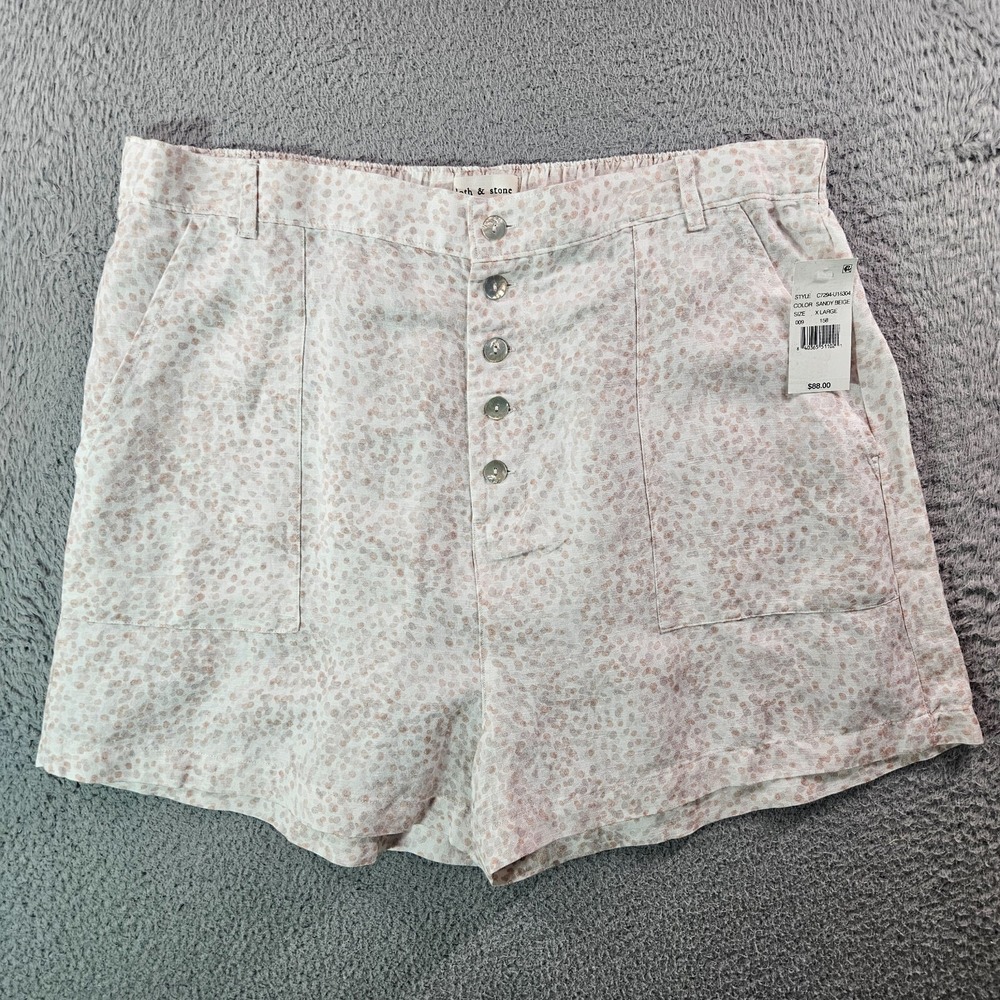 NWT Cloth‎ & Stone Shorts Women XL Linen Blend White Gray Brown Soft